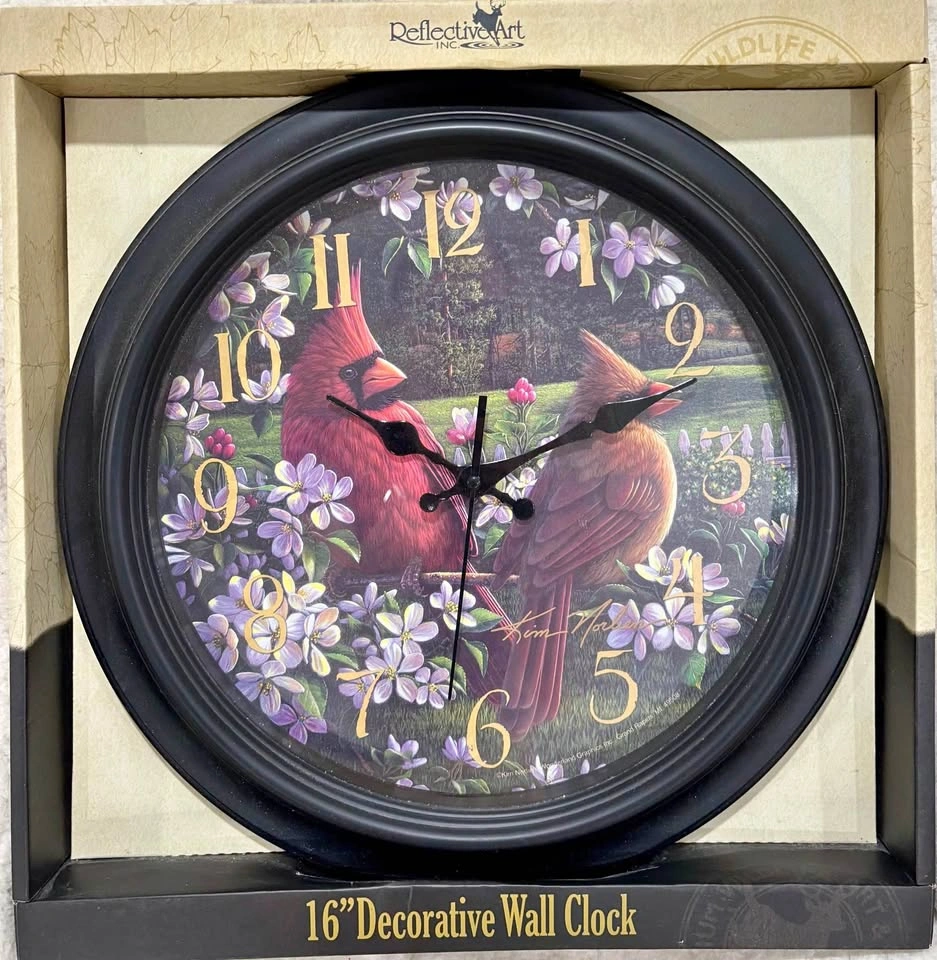 16" Decorative Wall Clock Cardinals