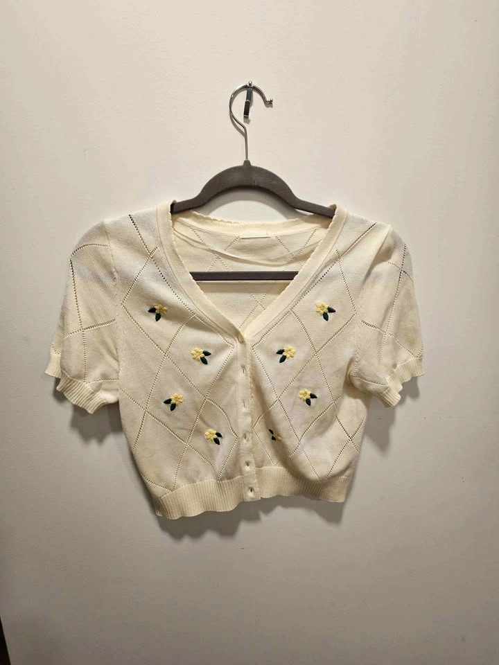 White Floral Cardigan (Size S)