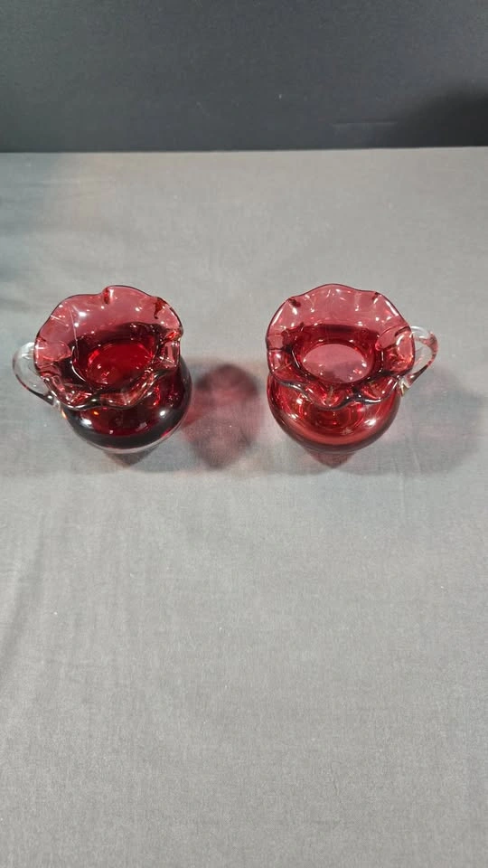 GLASS CRANBERRY CANDY BOWL & 2 MINI-PITCHERS - photo 4