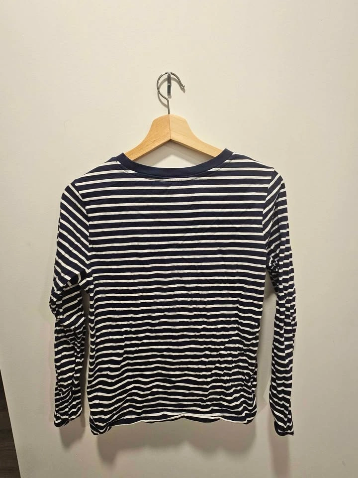 Marks & Spencer Navy Blue Striped Long Sleeve T-shirt (Size 10) - photo 2