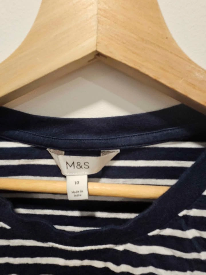 Marks & Spencer Navy Blue Striped Long Sleeve T-shirt (Size 10) - photo 3