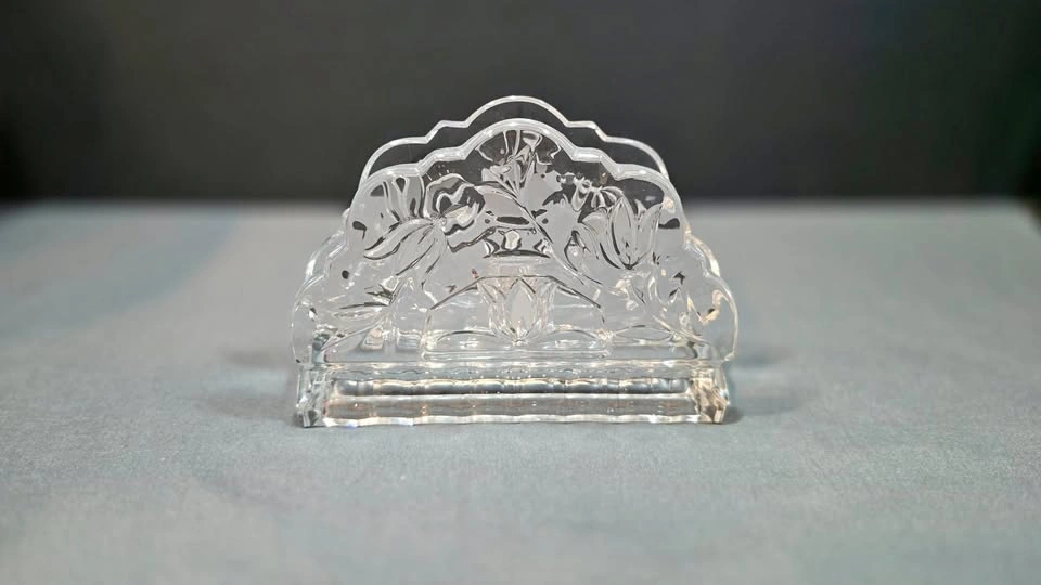 Lead Crystal Napkin Holder With Floral Design