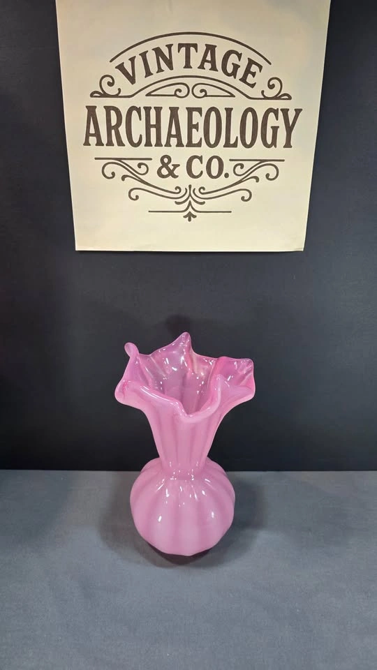 MURANO PINK ART GLASS VASE WITH RUFFLED RIM - photo 3