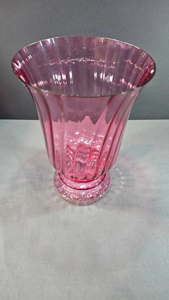 Pink Cranberry Glass Vase with Ribbed Optic Pattern