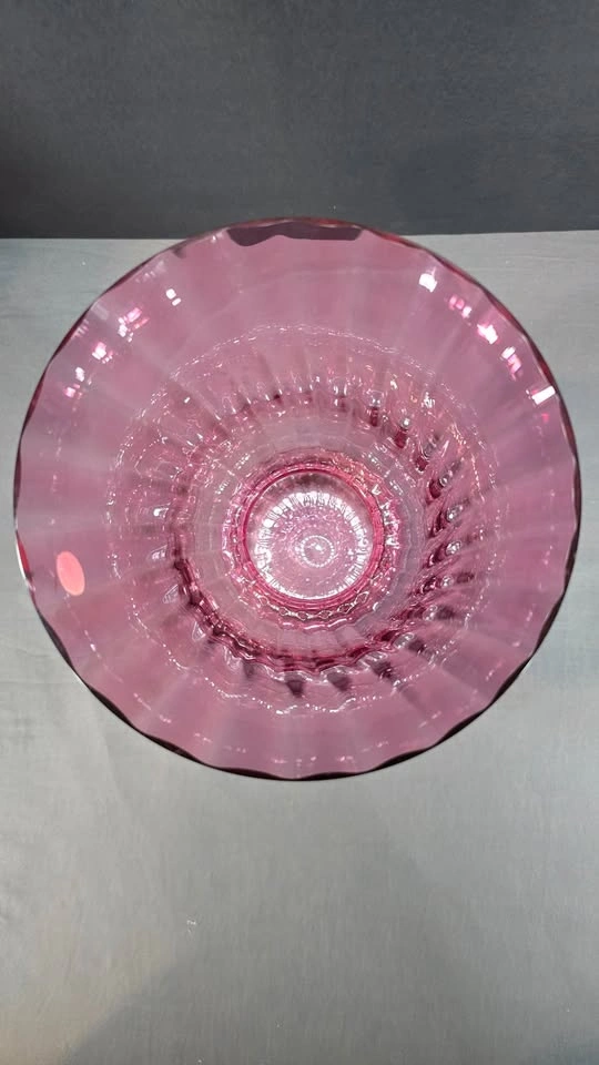 Pink Cranberry Glass Vase with Ribbed Optic Pattern - photo 2