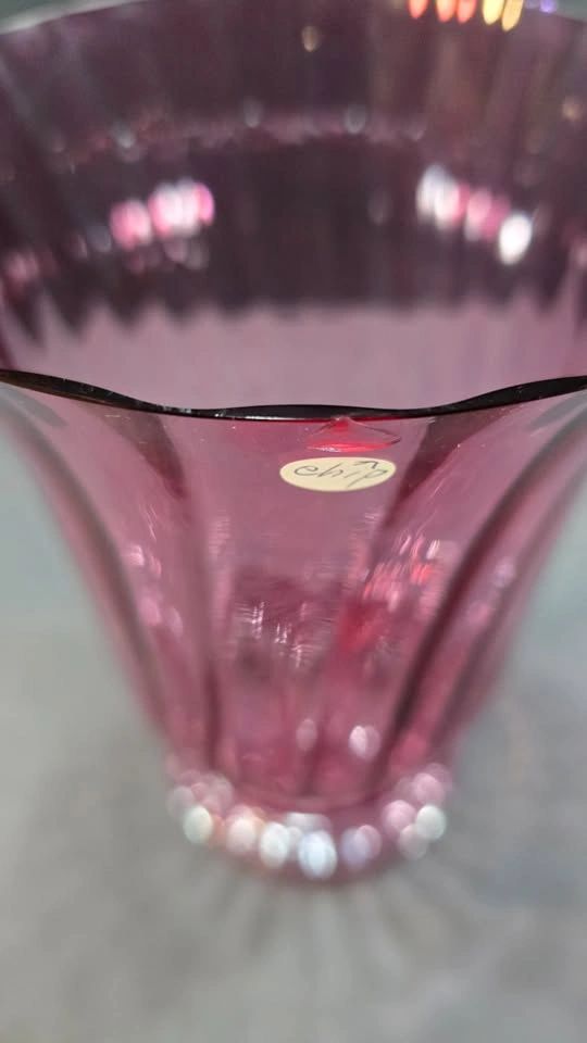 Pink Cranberry Glass Vase with Ribbed Optic Pattern - photo 4