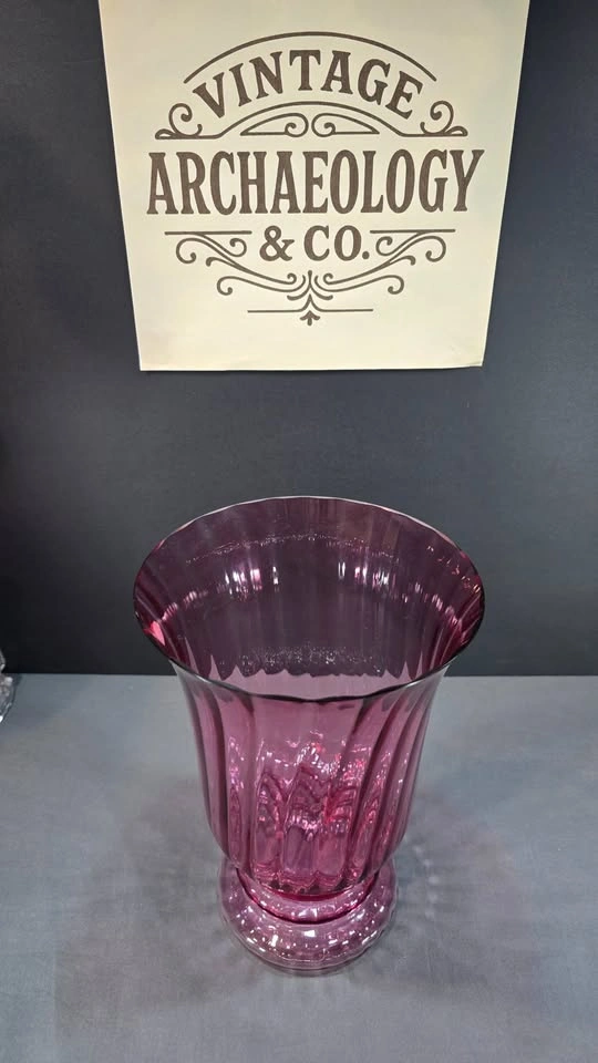 Pink Cranberry Glass Vase with Ribbed Optic Pattern - photo 5