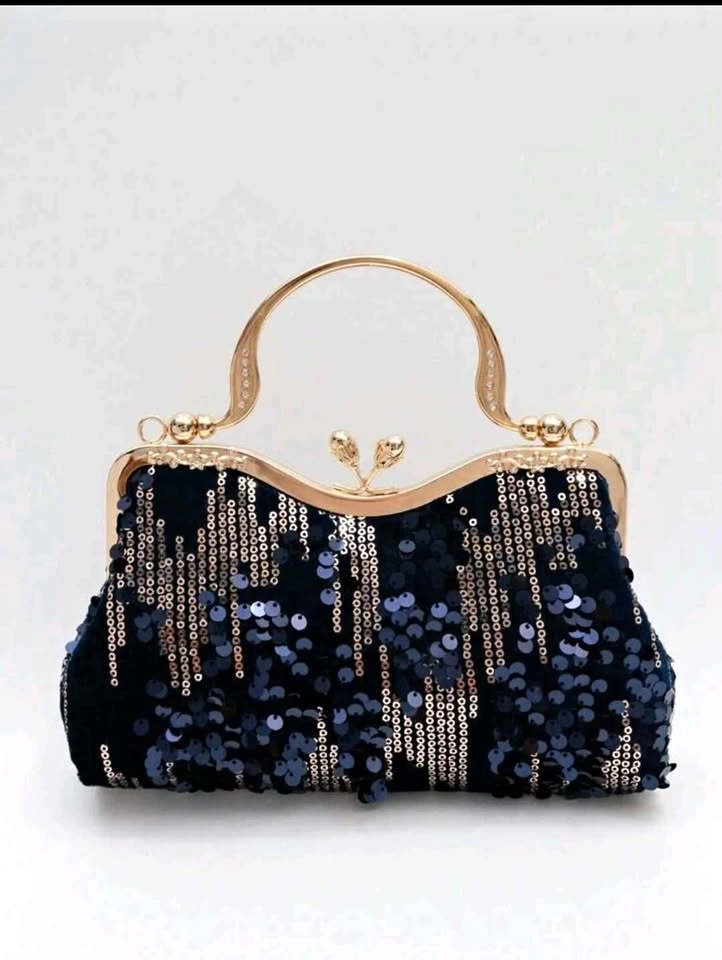 Blue Velvet Clutch Bag with Sequins & Rhinestones
