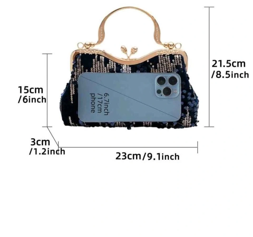 Blue Velvet Clutch Bag with Sequins & Rhinestones - photo 2