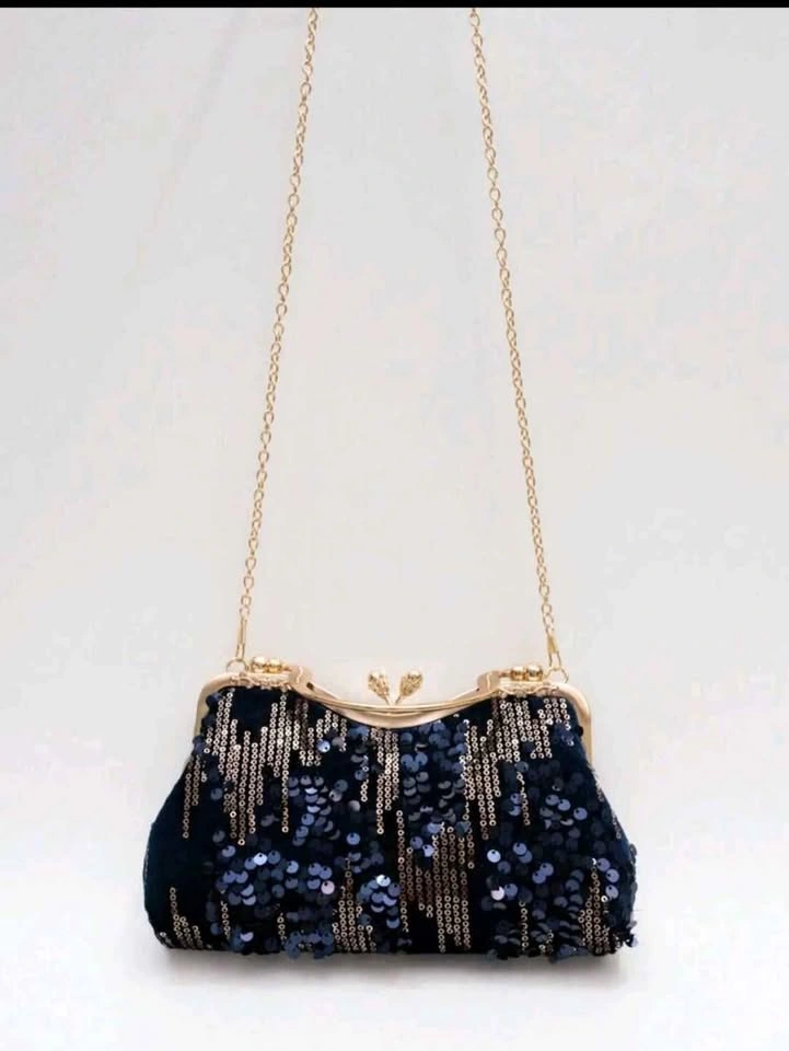 Blue Velvet Clutch Bag with Sequins & Rhinestones - photo 3