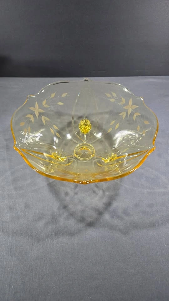 Yellow Floral Glass Footed Bowl & 3 Cups Madrid Pattern - photo 2