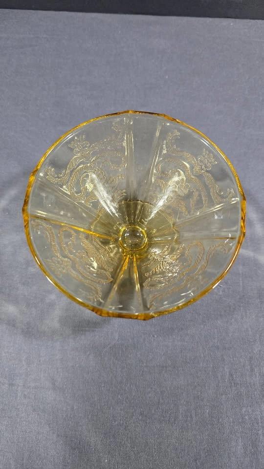 Yellow Floral Glass Footed Bowl & 3 Cups Madrid Pattern - photo 5