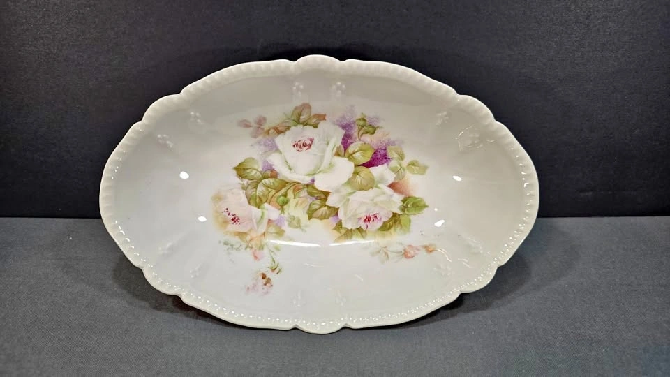 Oval Serving Platter with Hand Painted Floral Decoration Bavaria
