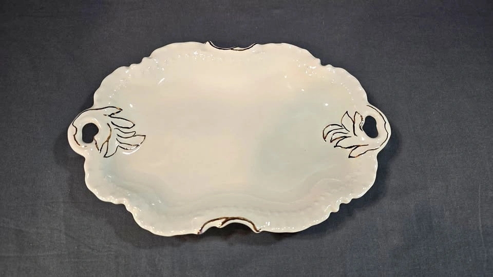 PORCELAIN HANDLED SERVING TRAY WITH FLORAL DECORATION