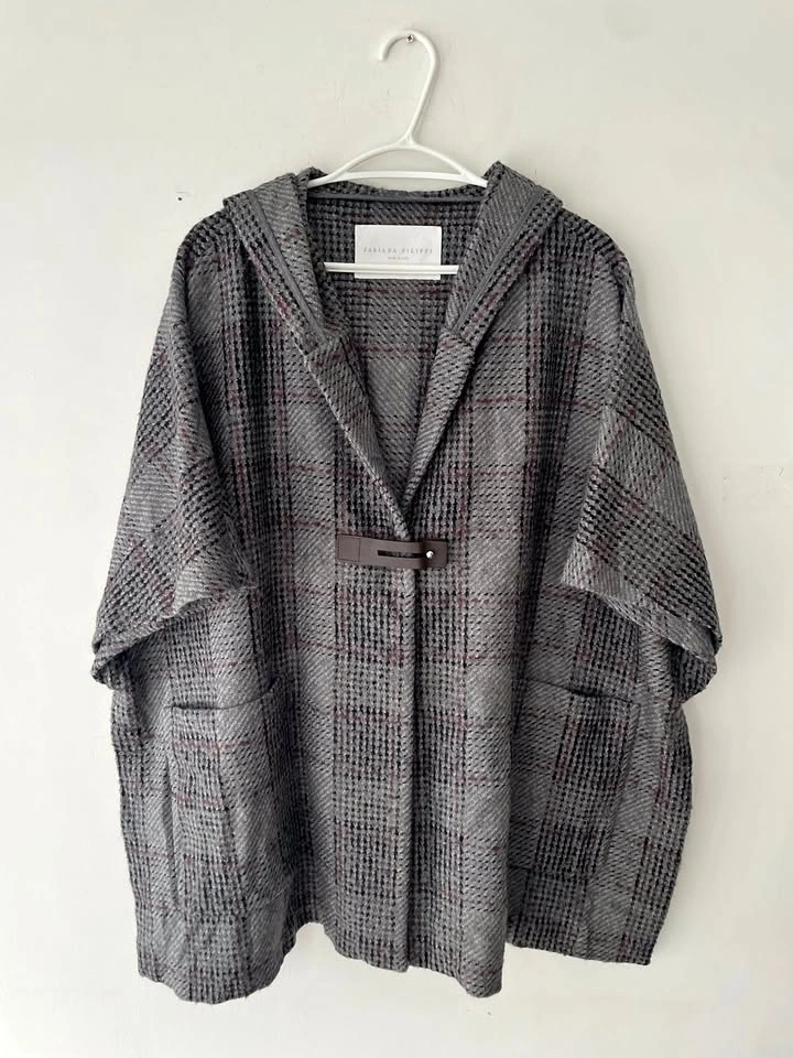 Fabiana Filippi Plaid Knit Cape Cardigan Size L