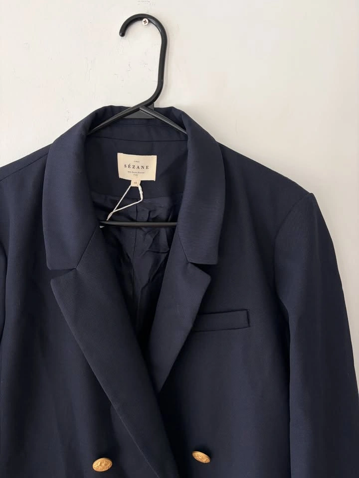 Sezane Michele Navy Gold Buttons Blazer Jacket Size 16 NEW - photo 2