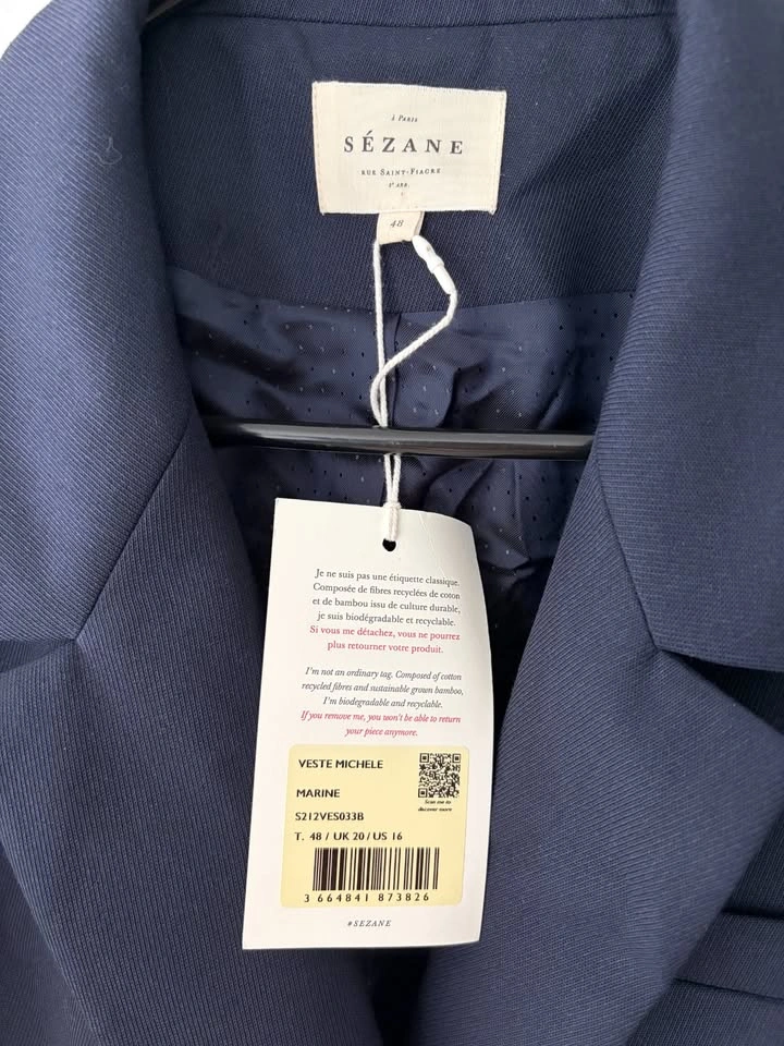 Sezane Michele Navy Gold Buttons Blazer Jacket Size 16 NEW - photo 3
