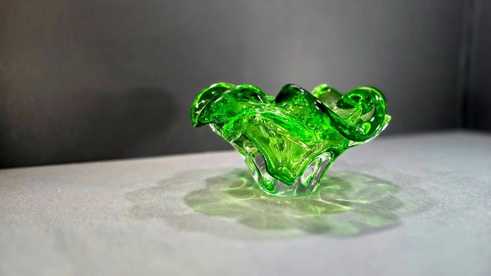 Green Controlled Bubble Glass Bowl - Murano Style - photo 3