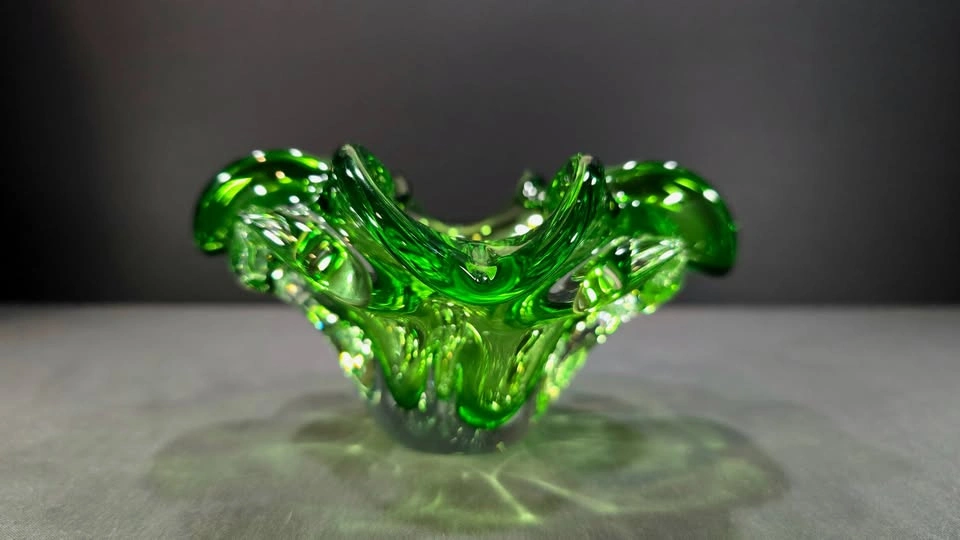 Green Controlled Bubble Glass Bowl - Murano Style - photo 5