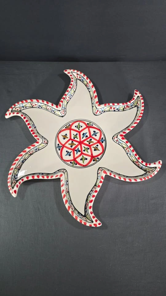 HAND-PAINTED CERAMIC STAR SERVING PLATTER WITH DIPPING BOWL - photo 2