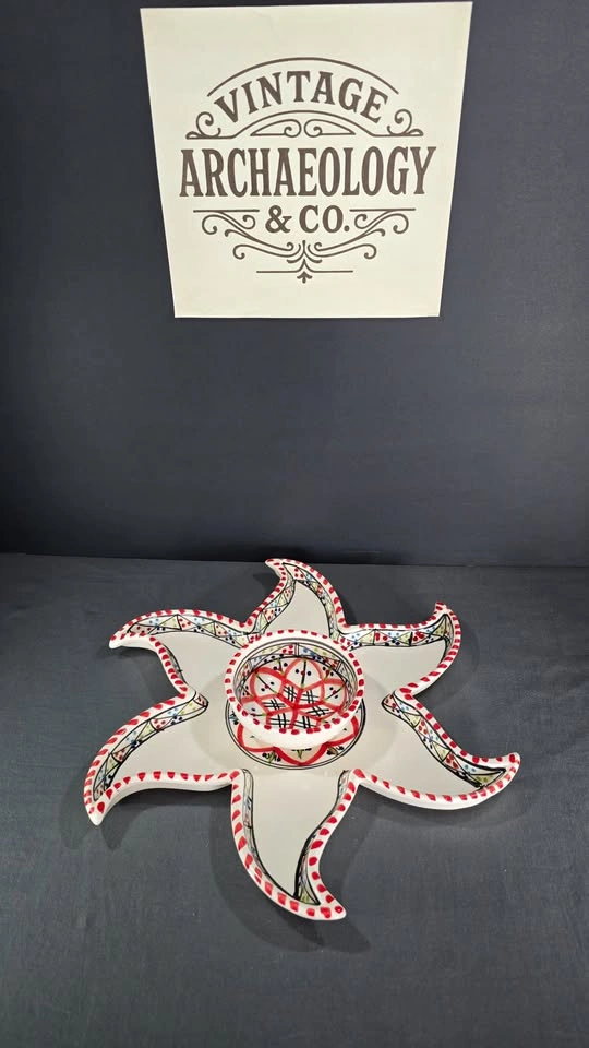 HAND-PAINTED CERAMIC STAR SERVING PLATTER WITH DIPPING BOWL - photo 5