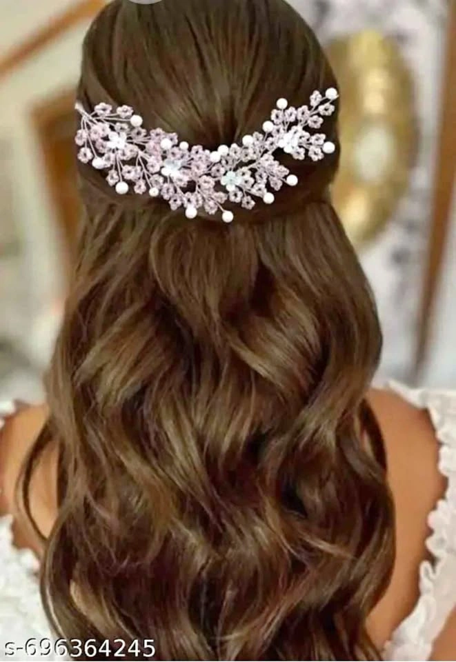 Pearl Tiara | Floral Hair Accessories | Bridal Gajra | Crystal H