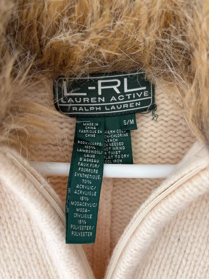 Lauren Ralph Lauren Knit Lambswool Poncho Faux Fur Collar Sweate - photo 2