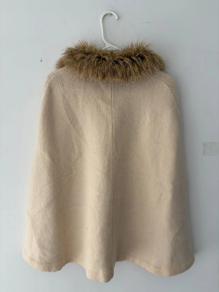 Lauren Ralph Lauren Knit Lambswool Poncho Faux Fur Collar Sweate - photo 4