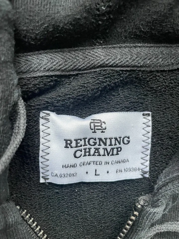 Reigning Champ Midweight Terry Full Zip Black Hoodie Size L - photo 2