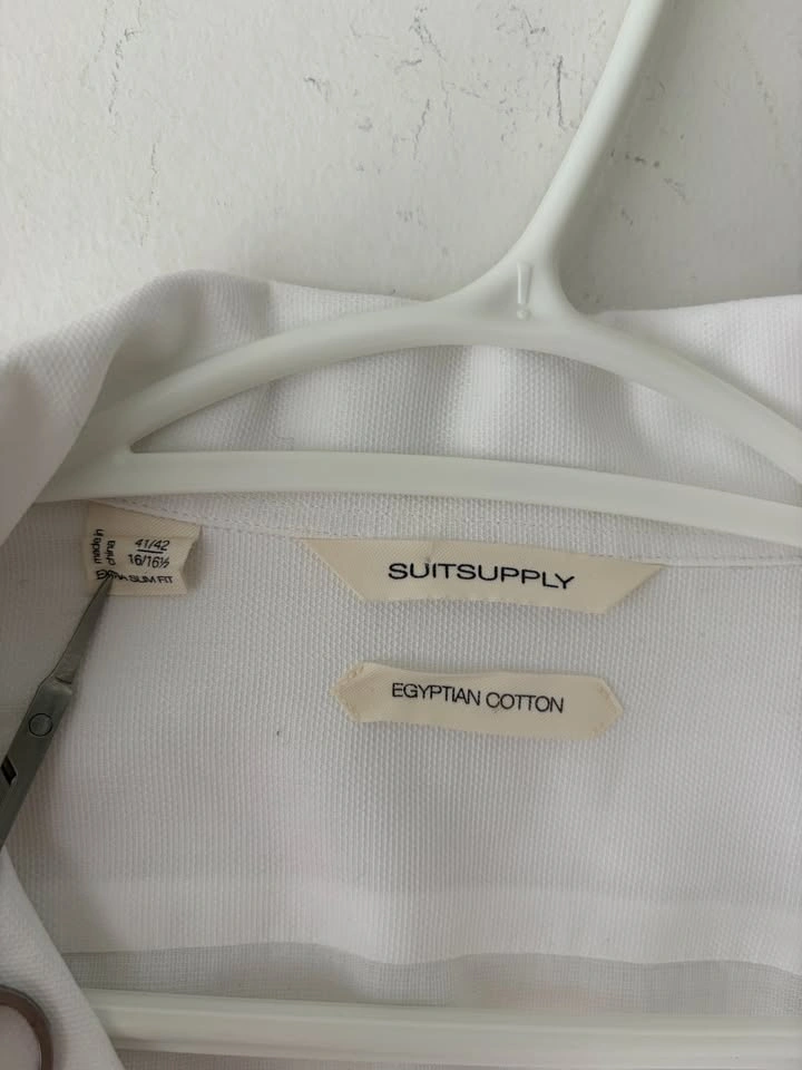 Suitsupply White Egyptian Cotton Slim Fit Dress Shirt Size 41/42 - photo 3