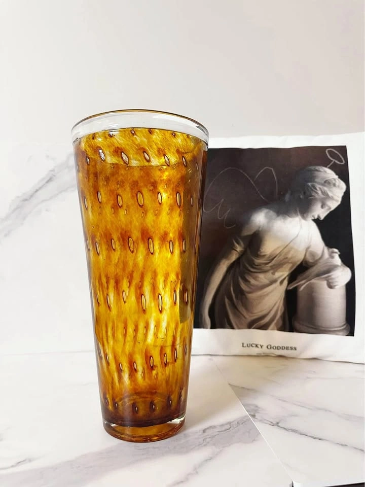 Tall Hand-blown Amber Bullicante Glass Vase