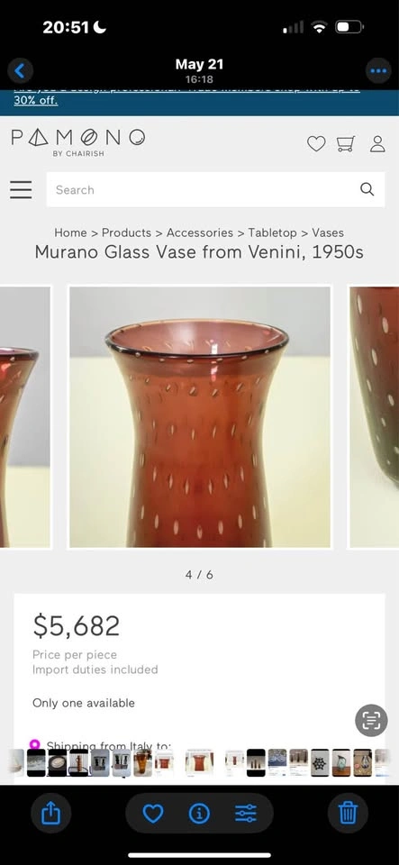 Tall Hand-blown Amber Bullicante Glass Vase - photo 3