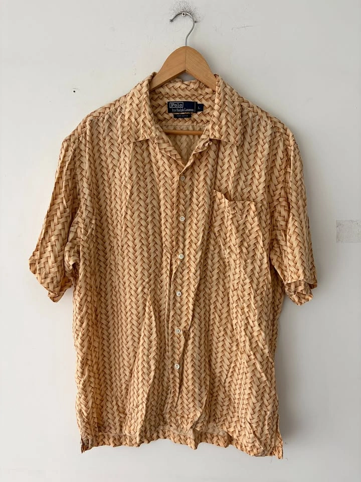 Vintage Polo Ralph Lauren Short Sleeve Woven Basket Pattern Shir