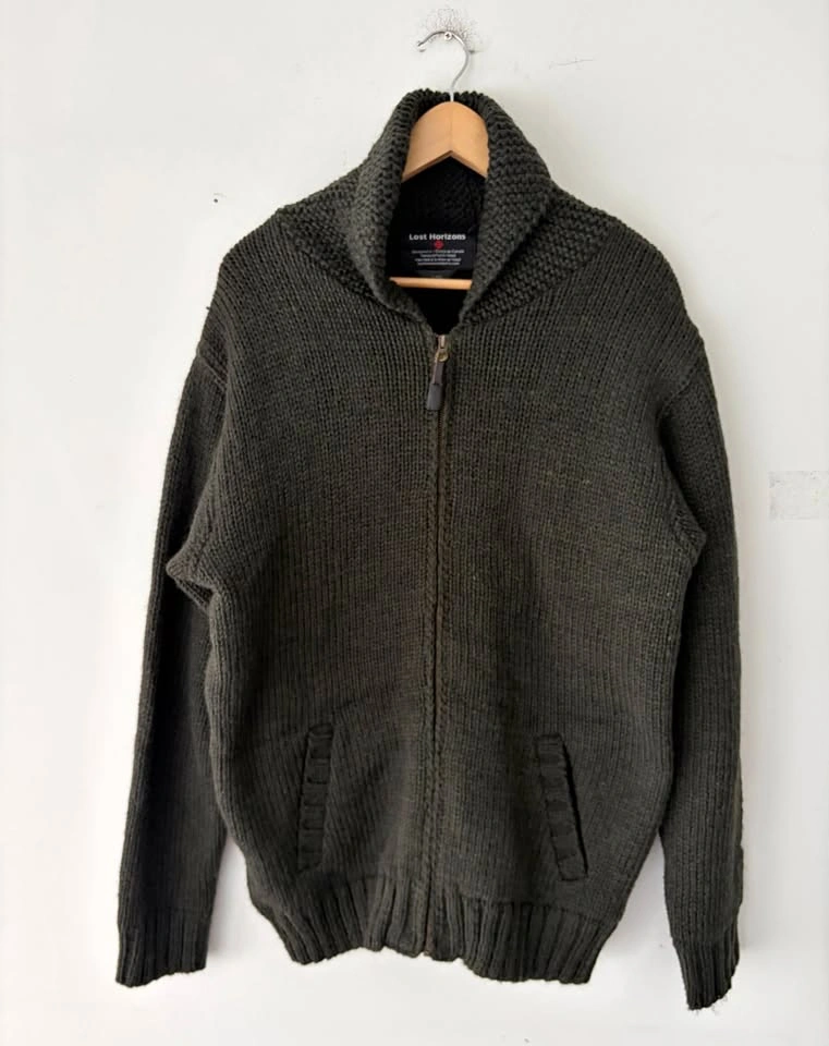 Lost Horizons Men's Full Zip Wool Fleece Cardigan Sweater - Size