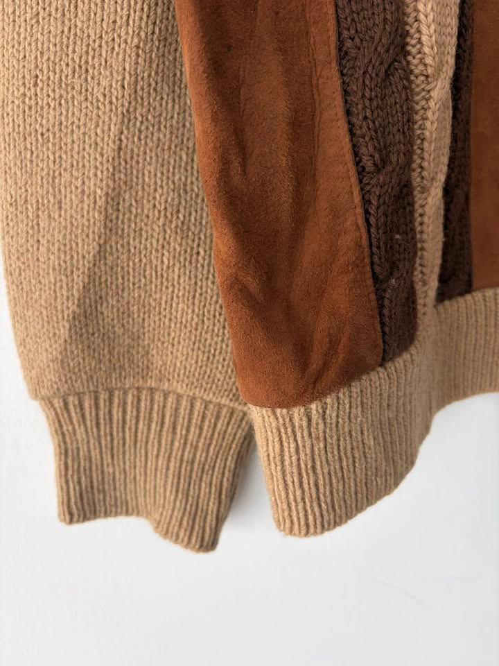 Vintage 60s Grant Crest Mens Knit Wool Suede Cardigan L - photo 3