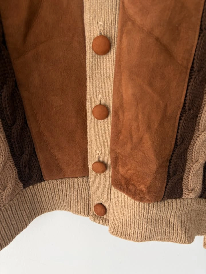 Vintage 60s Grant Crest Mens Knit Wool Suede Cardigan L - photo 4