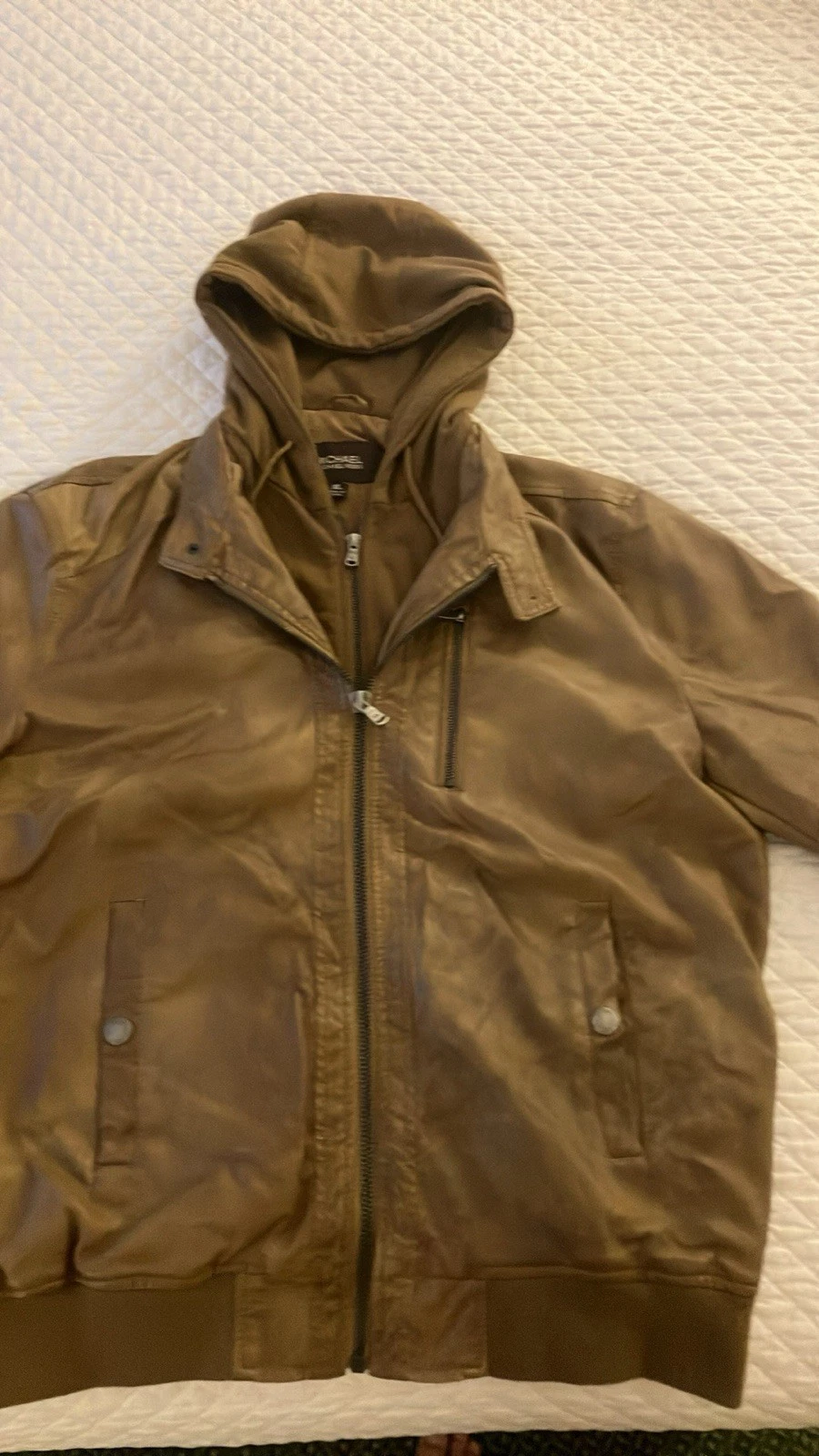 Michael Kors Men's Brown Faux-Leather Moto Jacket XL