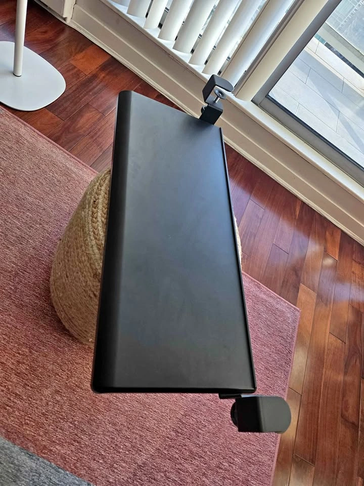 Clamp on keyboard tray for workdesk