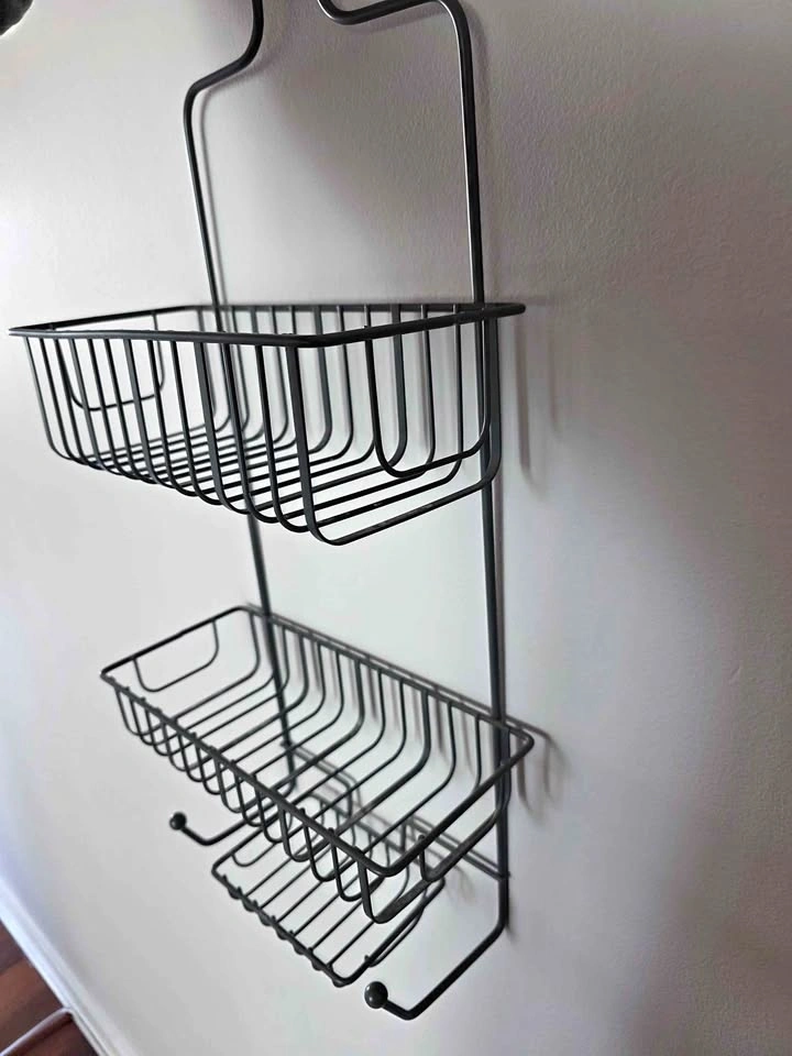 Grey shower caddy with 3 racks