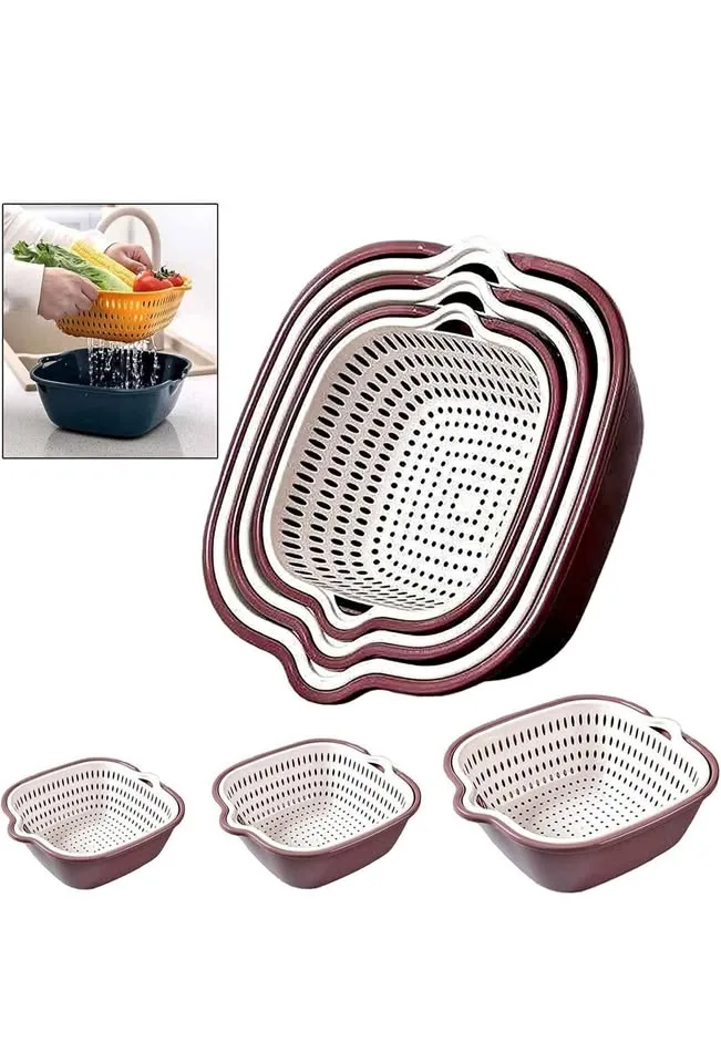 6PCS Double Layered Drain Basin and Basket, Kitchen Colander