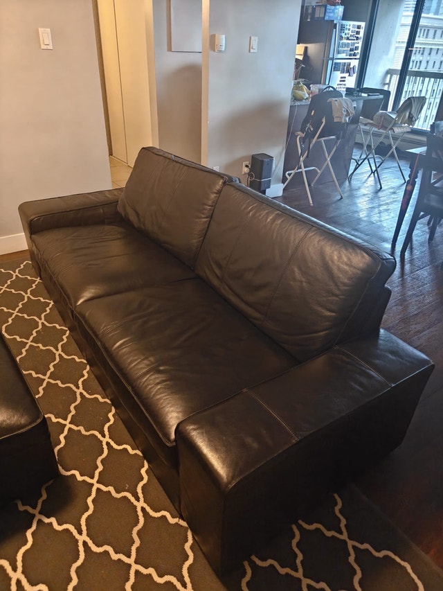 IKEA KIVIK Black Leather Sofa & Ottoman