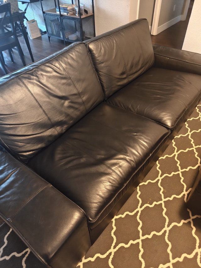 IKEA KIVIK Black Leather Sofa & Ottoman - photo 2