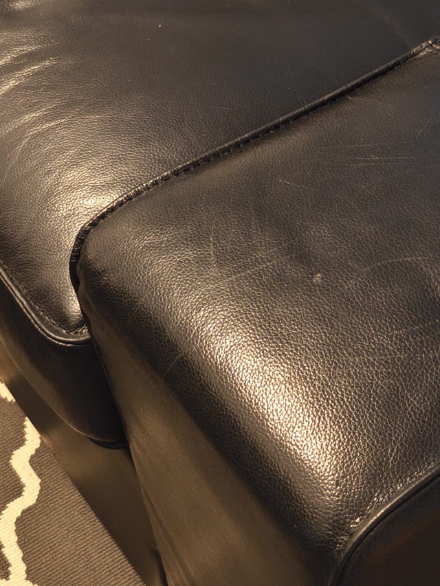 IKEA KIVIK Black Leather Sofa & Ottoman - photo 3