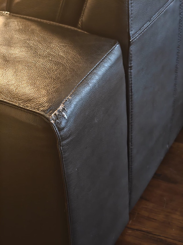 IKEA KIVIK Black Leather Sofa & Ottoman - photo 5