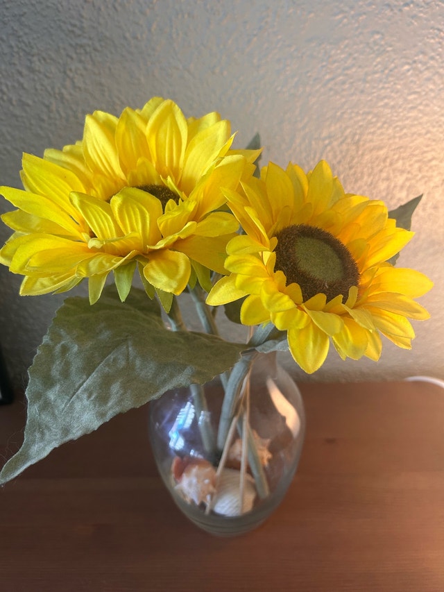 Artificial Sunflower Arrangement with Glass Vase