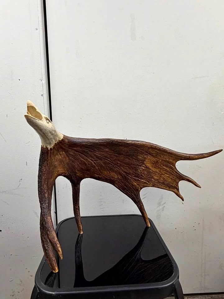Hand Carved Antler Sculpture – Eagle Head / Wildlife Art