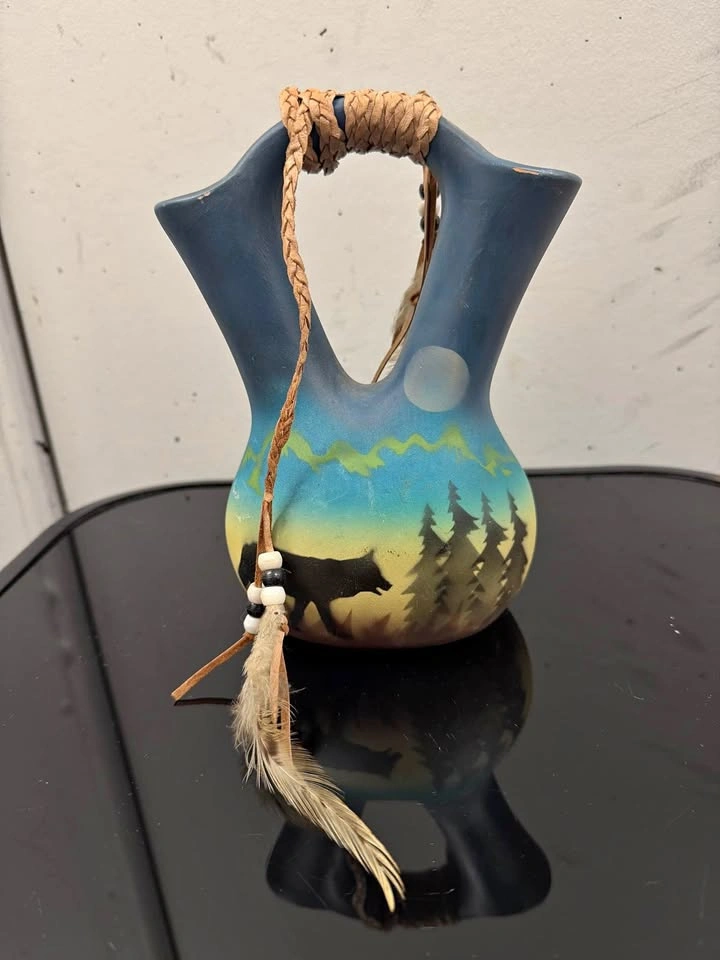 Southwestern Wolf Pottery Vase