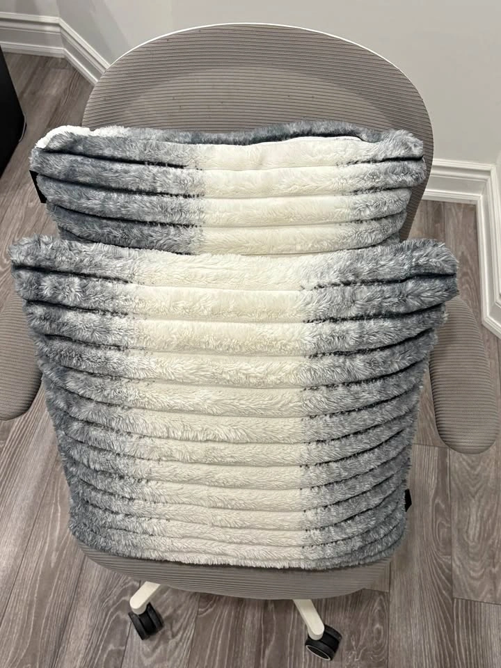 Fluffy Gray White Striped Cushion