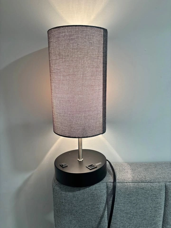 Grey Table Lamp with 2 USB Ports