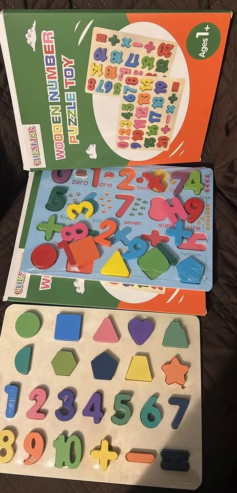 Wooden number and shapes puzzles for toddler - photo 3